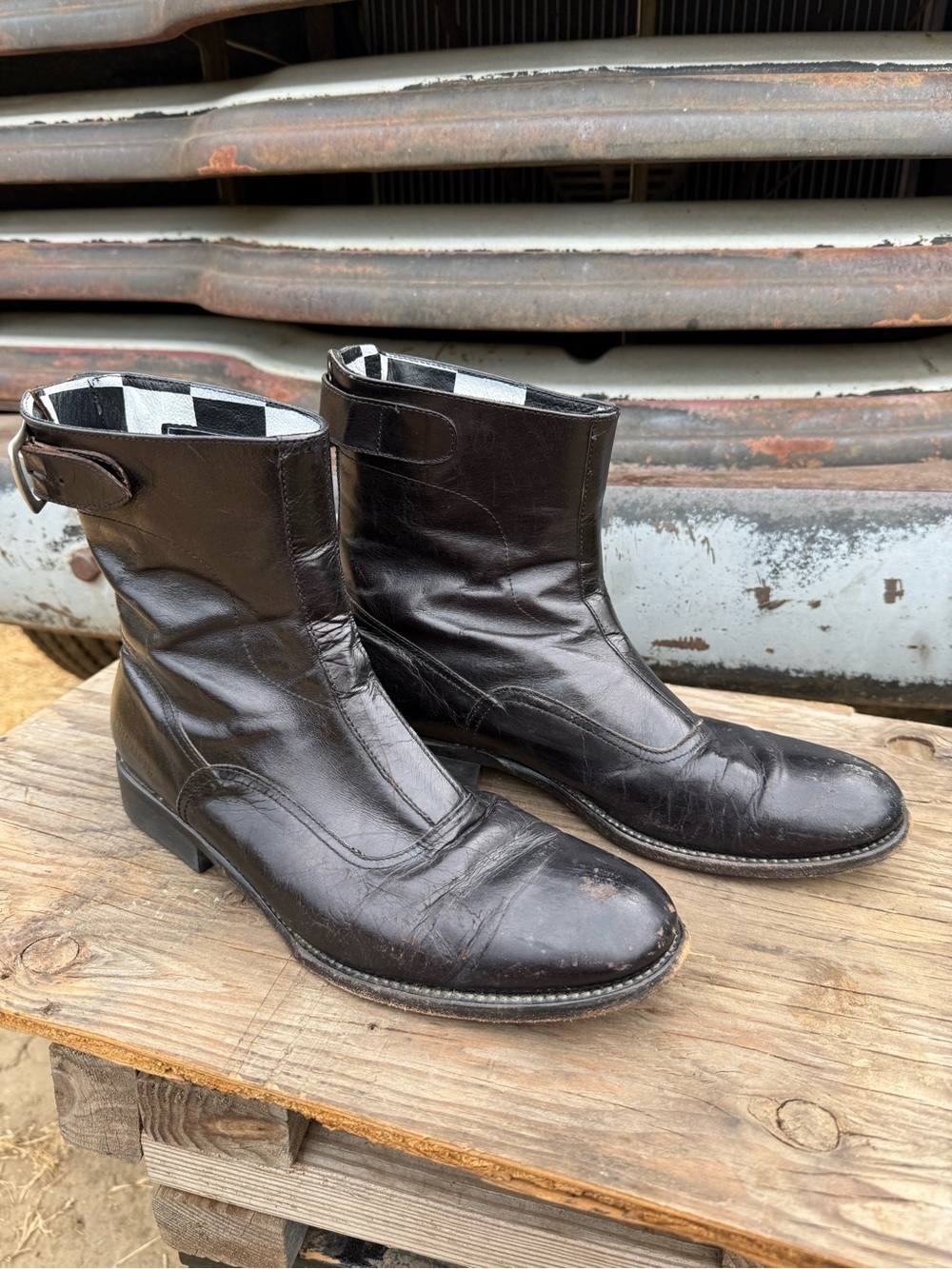 Paul Smith x Triumph Black Leather Motorcycle Buckle Boots Size 38.5 (8) - Picture 2 of 11